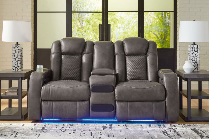 Fyne-Dyme - Power Reclining Loveseat with Console/Adj Hdrst - Shadow