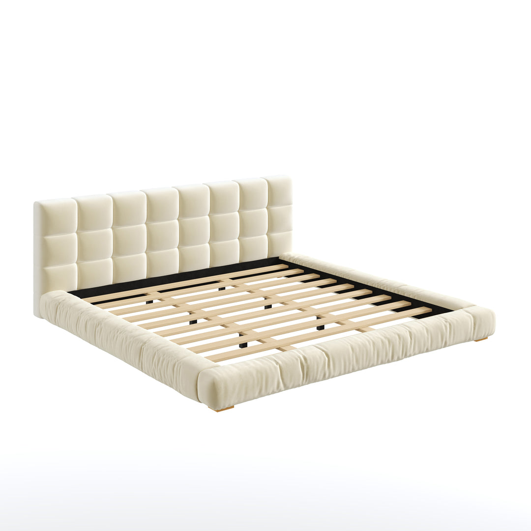 Channel Tufted Velvet King Platform Bed – Beige