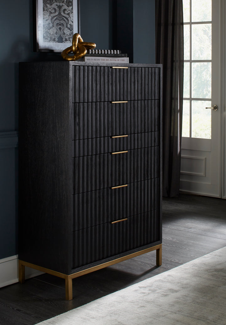 Modus Furniture 8Zu584A Kentfield Solid Wood Six Drawer Cheset In Black Drifted Oak 2024