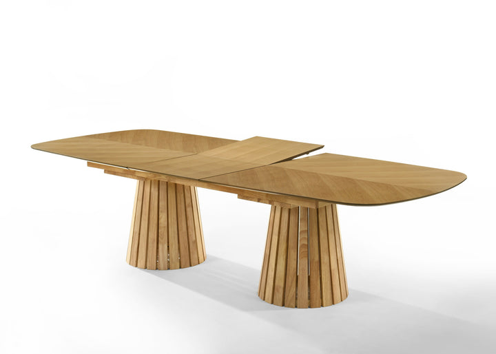Truman - Mid-Century Modern Natural Oak Extendable Dining Table + 6 Chairs Set
