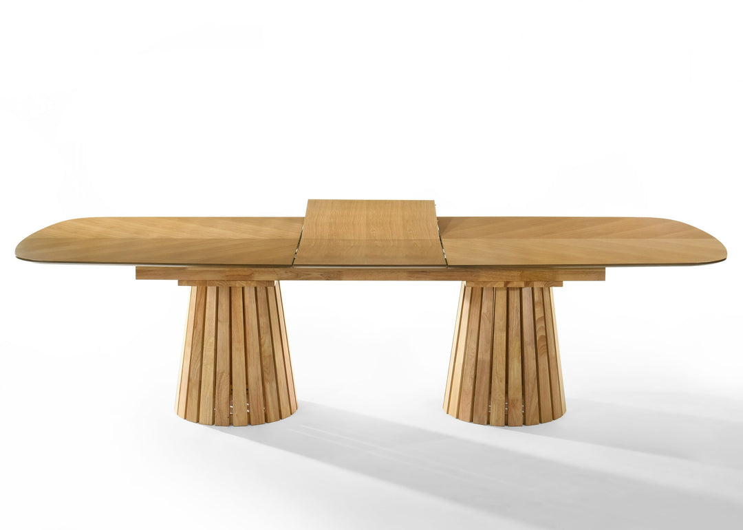 Truman - Mid-Century Modern Natural Oak Extendable Dining Table + 8 Chairs Set