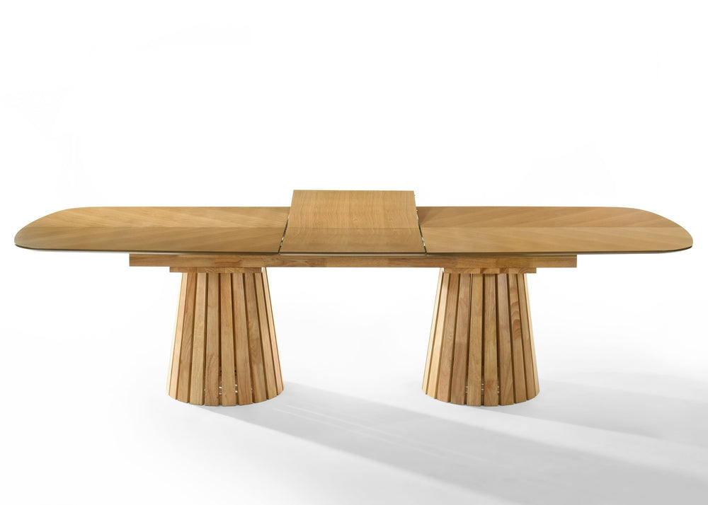 Truman - Mid-Century Modern Natural Oak Extendable Dining Table + 10 Chairs Set - View 5