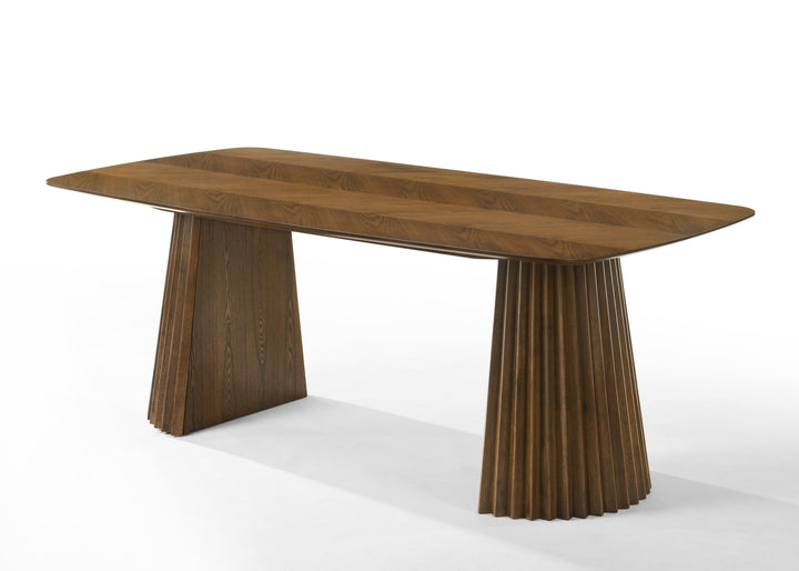 Sacks - Mid-Century Modern Green Fabric + Herringbone Walnut Dining Set