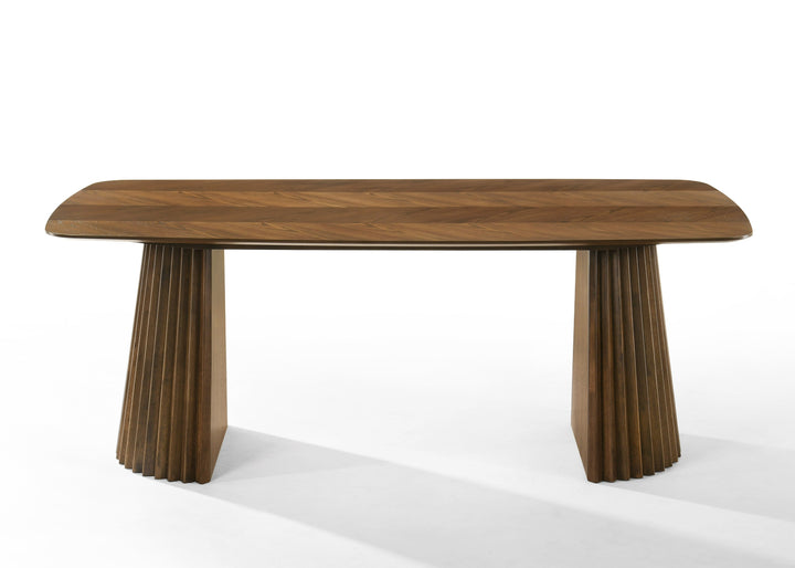 Sacks - Mid-Century Modern Green Fabric + Herringbone Walnut Dining Set