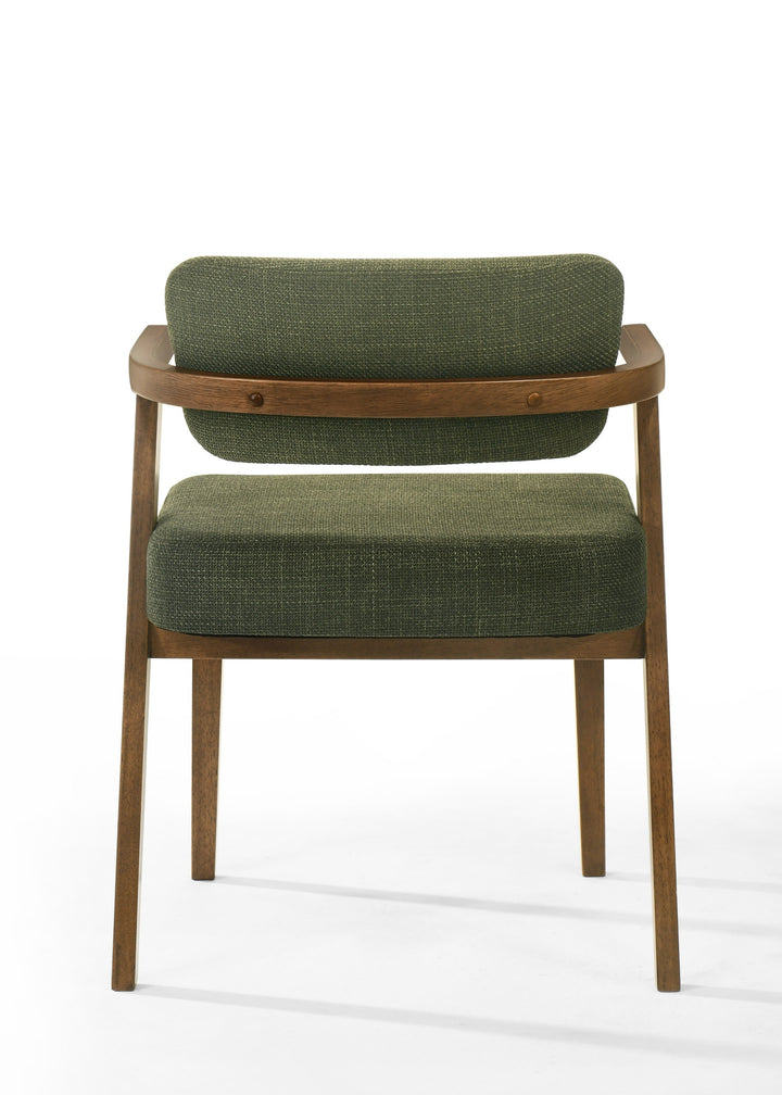 Sacks - Mid-Century Modern Green Fabric + Herringbone Walnut Dining Set