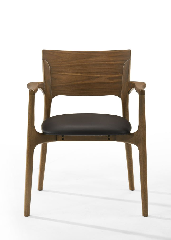 Edelman - Mid-Century Modern Brown Leatherette + Walnut Dining Set