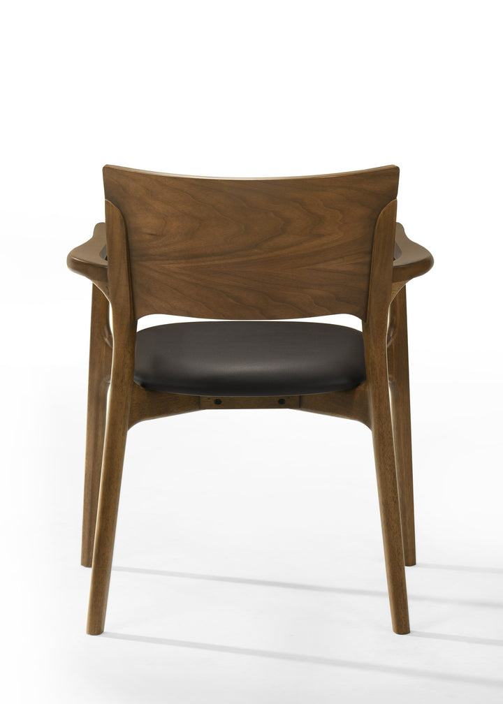 Edelman - Mid-Century Modern Brown Leatherette + Walnut Dining Set