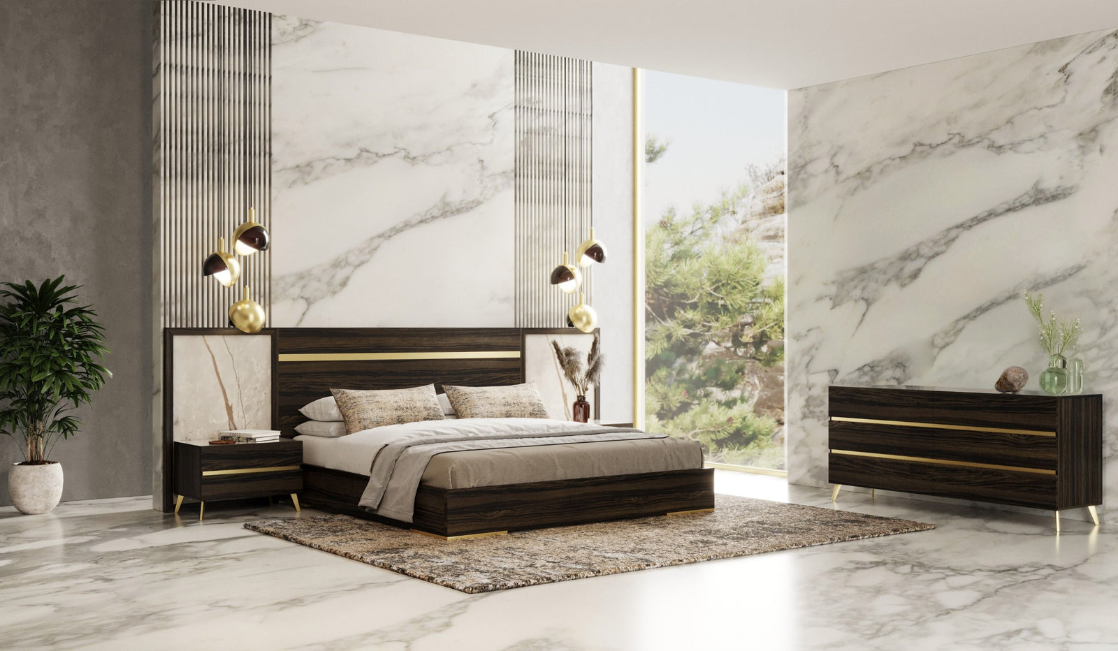 Velondra - Modern Eucalypto  Marble 4-Piece Bedroom Set