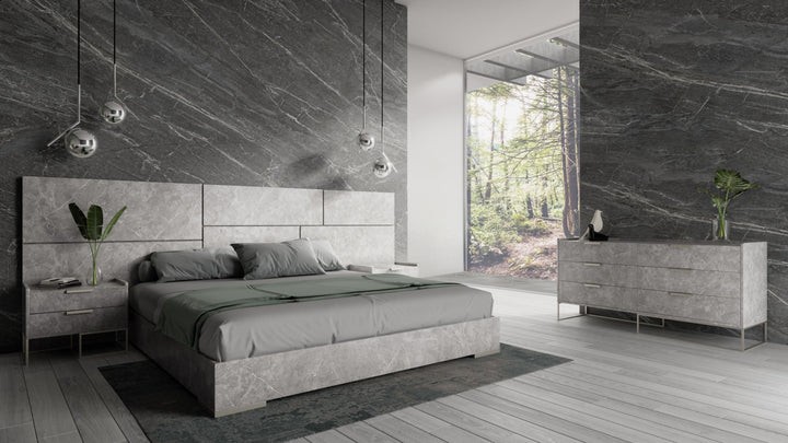 Marbella - Italian Modern Grey Faux Marble 4-Piece Bedroom Set