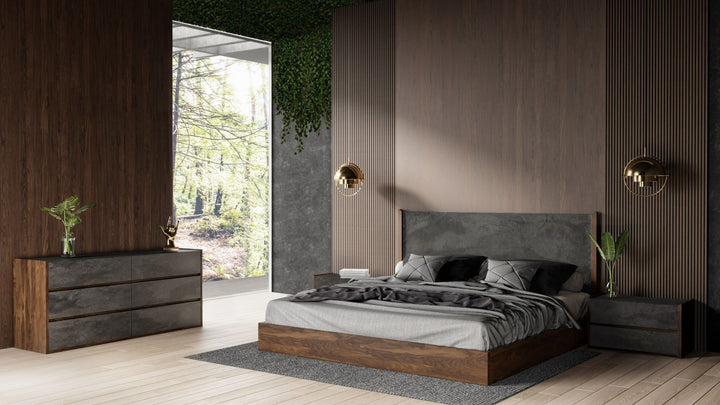 Rado - Modern Walnut &amp; Volcanic Slate 4-Piece Bedroom Set