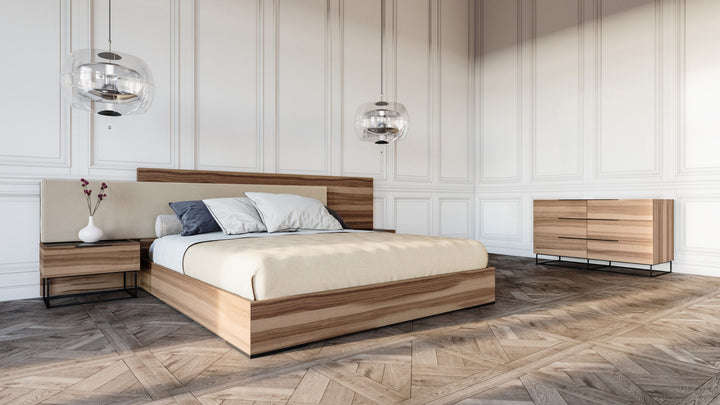 Matteo Italian Modern Walnut &amp; Fabric 4-Piece Bedroom Set