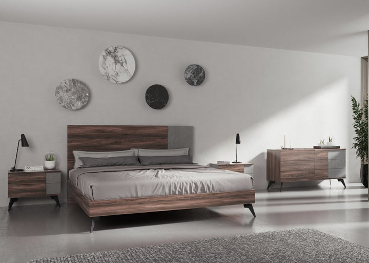 Palermo - Italian Modern Faux Concrete &amp; Walnut 4-Piece Bedroom Set