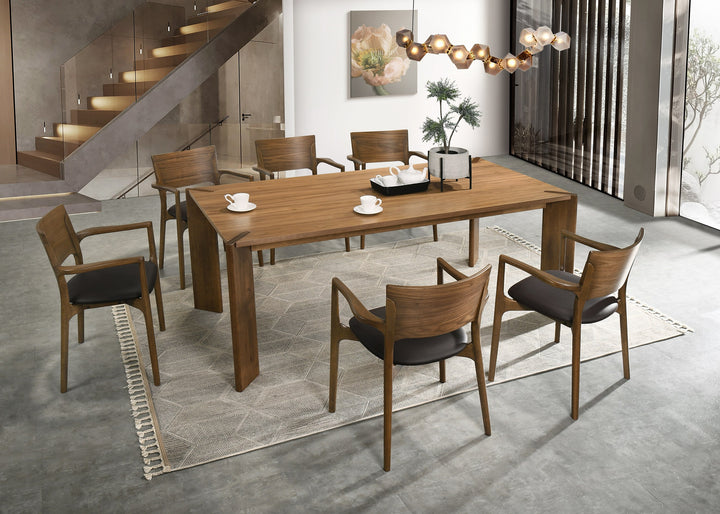 Edelman - Mid-Century Modern Brown Leatherette + Walnut Dining Set