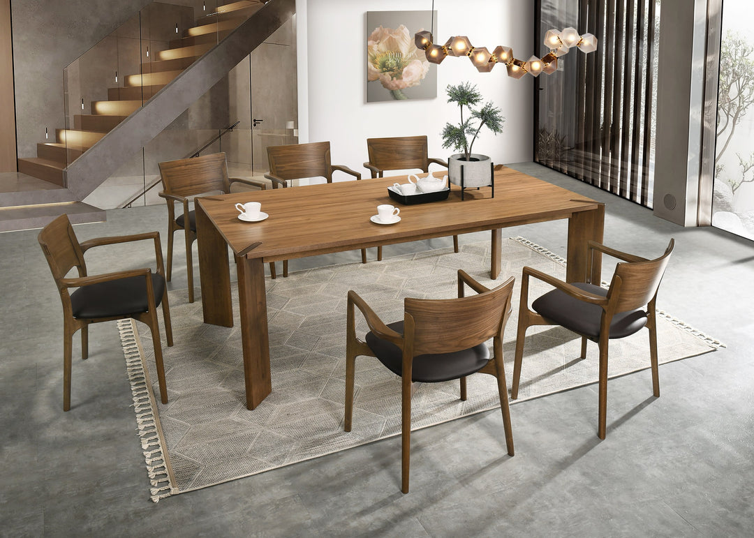 Edelman  Mid-Century Modern Brown Leatherette + Walnut Dining Set