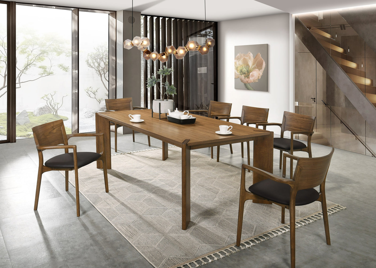 Edelman - Mid-Century Modern Brown Leatherette  Walnut Dining Set
