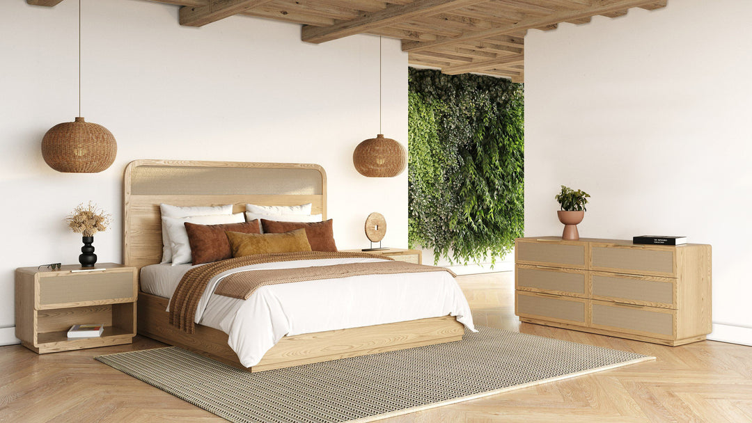 Gavin - Modern Natural Ash + Rattan 4-Piece Bedroom Set