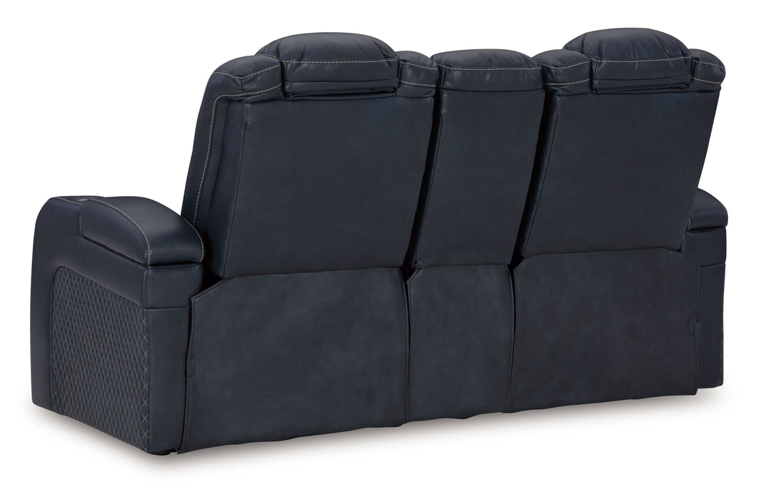 Fyne-Dyme - Power Reclining Loveseat with Console/Adj Hdrst - Sapphire