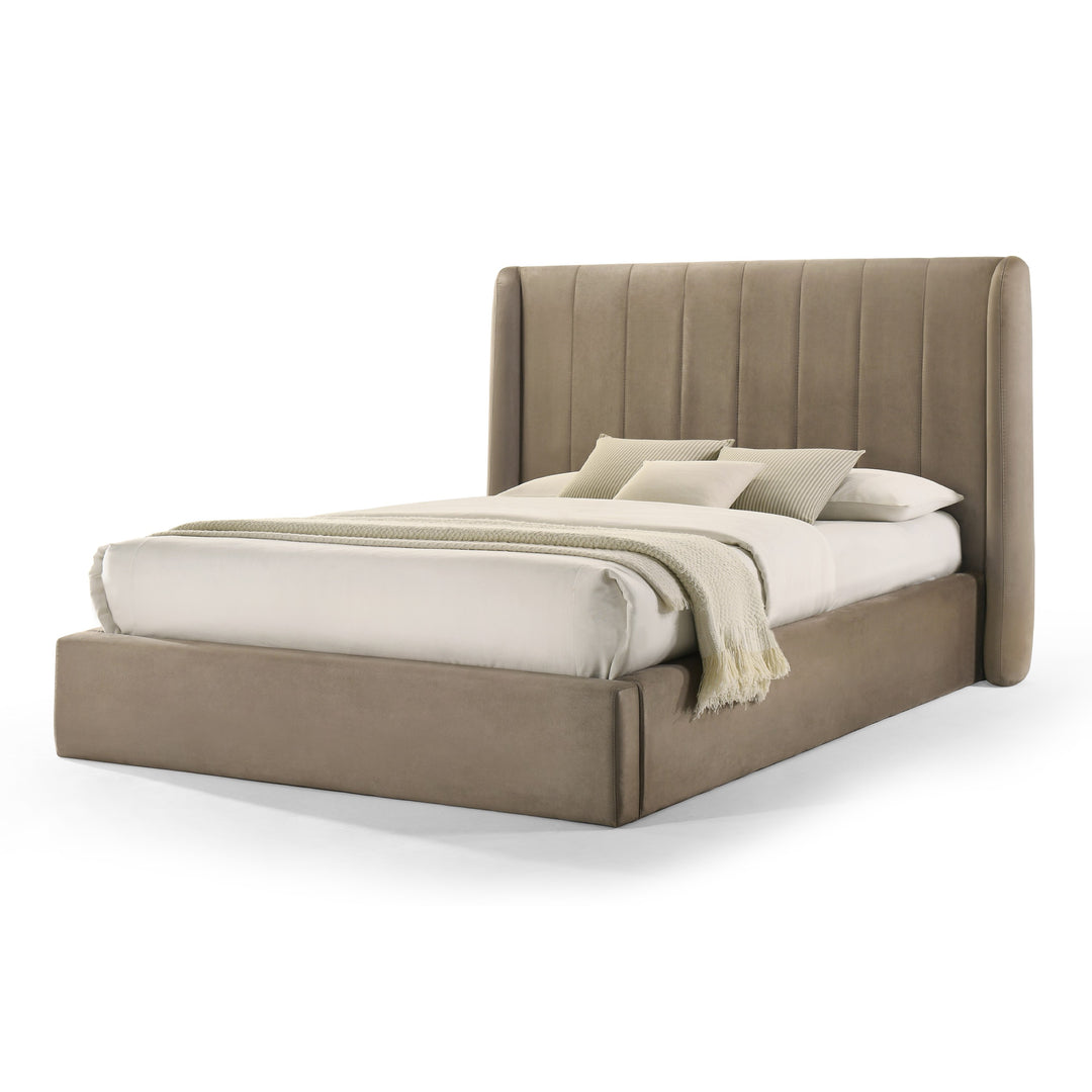 Eastern King Modrest Kiro - Modern Tan Fabric Bed
