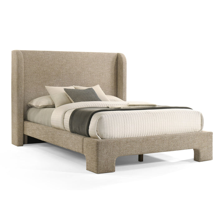 Emilio - Modern Beige Fabric  Burlap  Walnut 4-Piece Bedroom Set