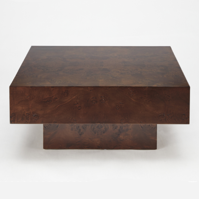 August - Modern Dark Walnut Burl Square Coffee Table