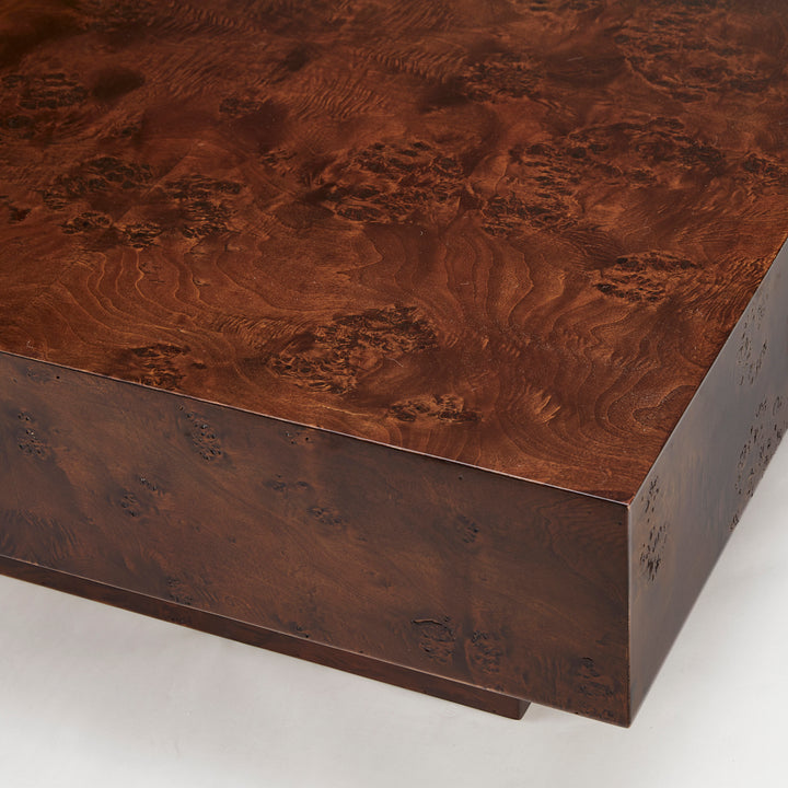 August - Modern Dark Walnut Burl Square Coffee Table