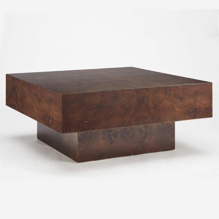 August - Modern Dark Walnut Burl Square Coffee Table