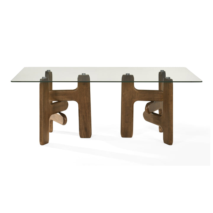 Velshi - Modern Glass  Walnut Rectangular Dining Table