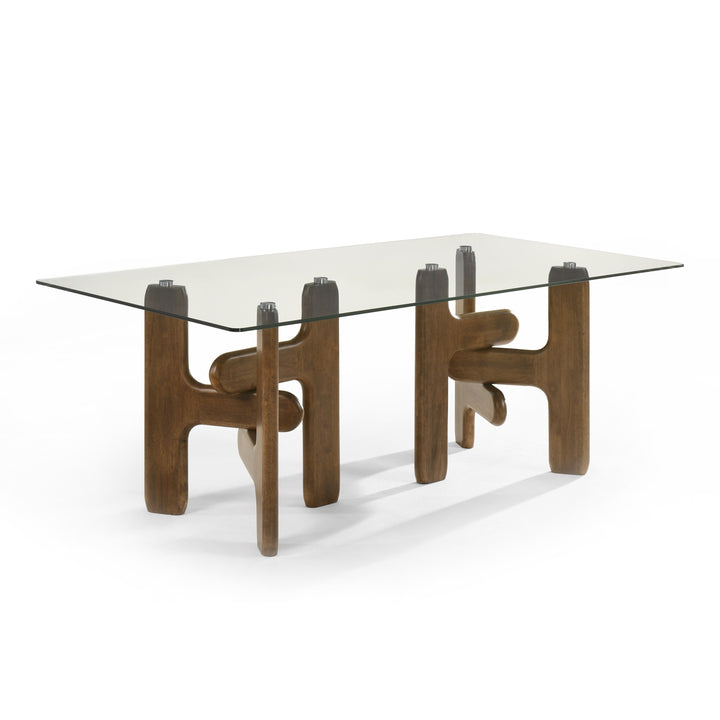 Velshi - Modern Glass  Walnut Rectangular Dining Table