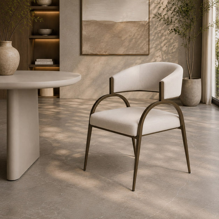 Hudson - Modern Off-White Fabric + Bronze Dining Chair
