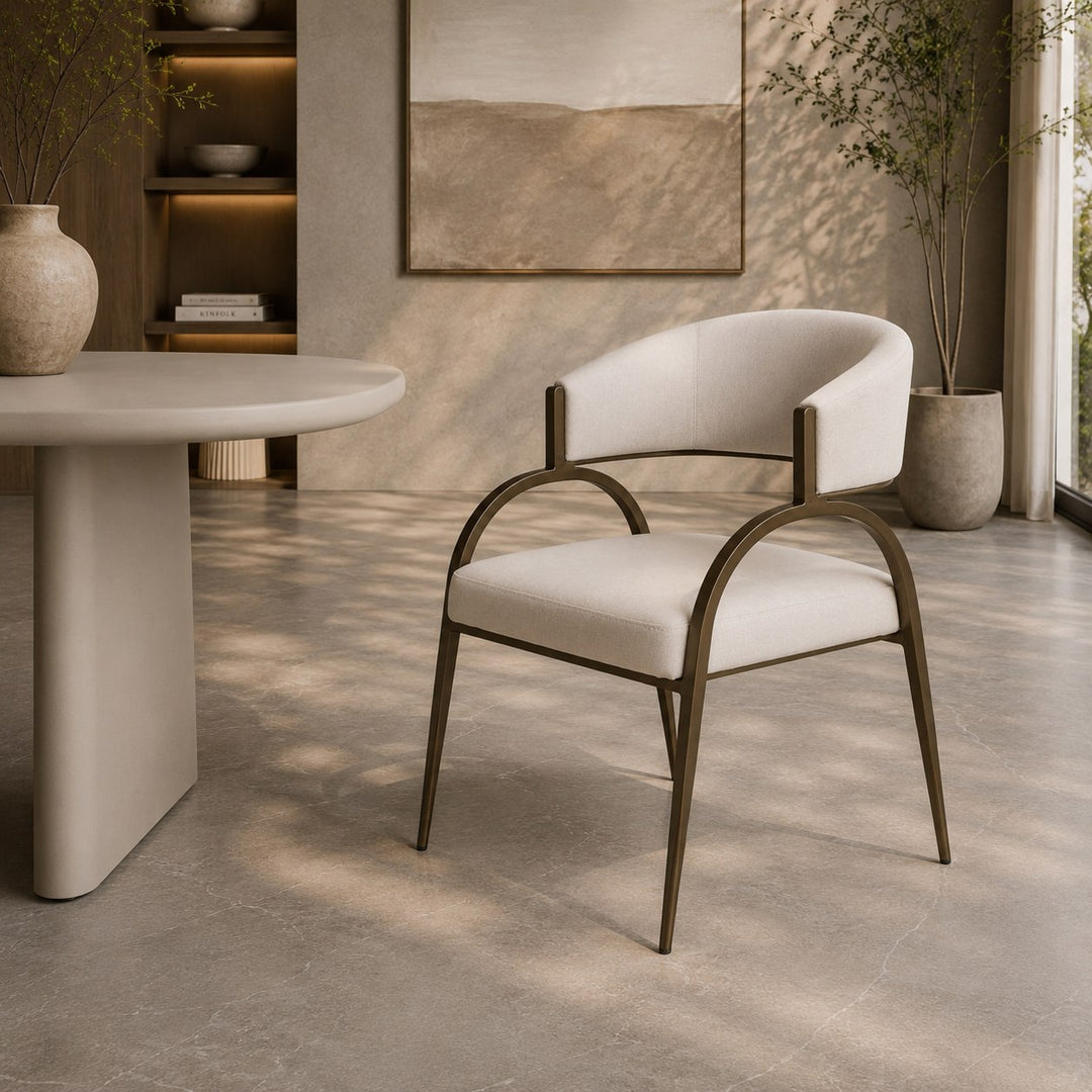 Hudson - Modern Off-White Fabric + Bronze Dining Chair
