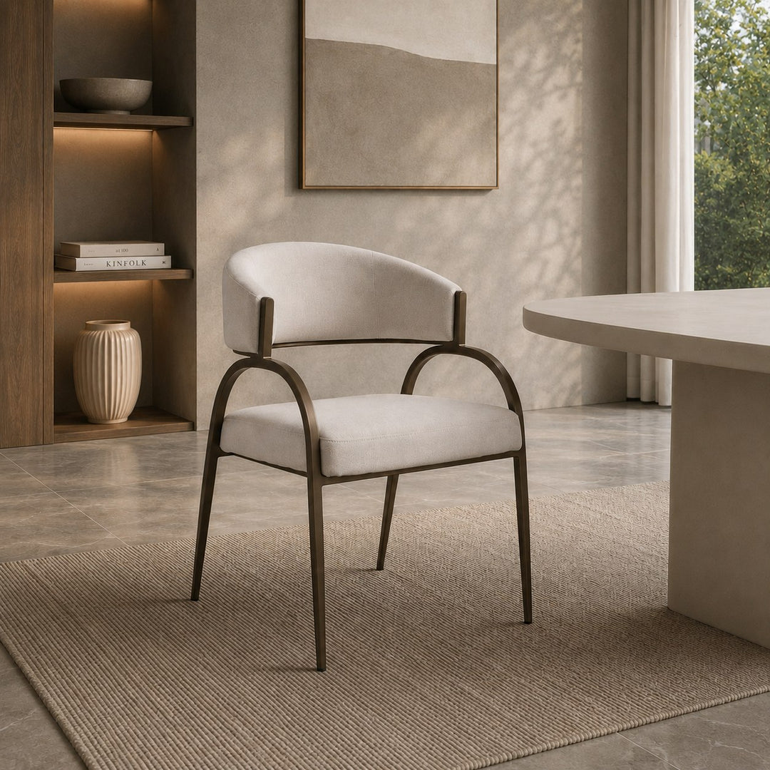Hudson - Modern Off-White Fabric + Bronze Dining Chair