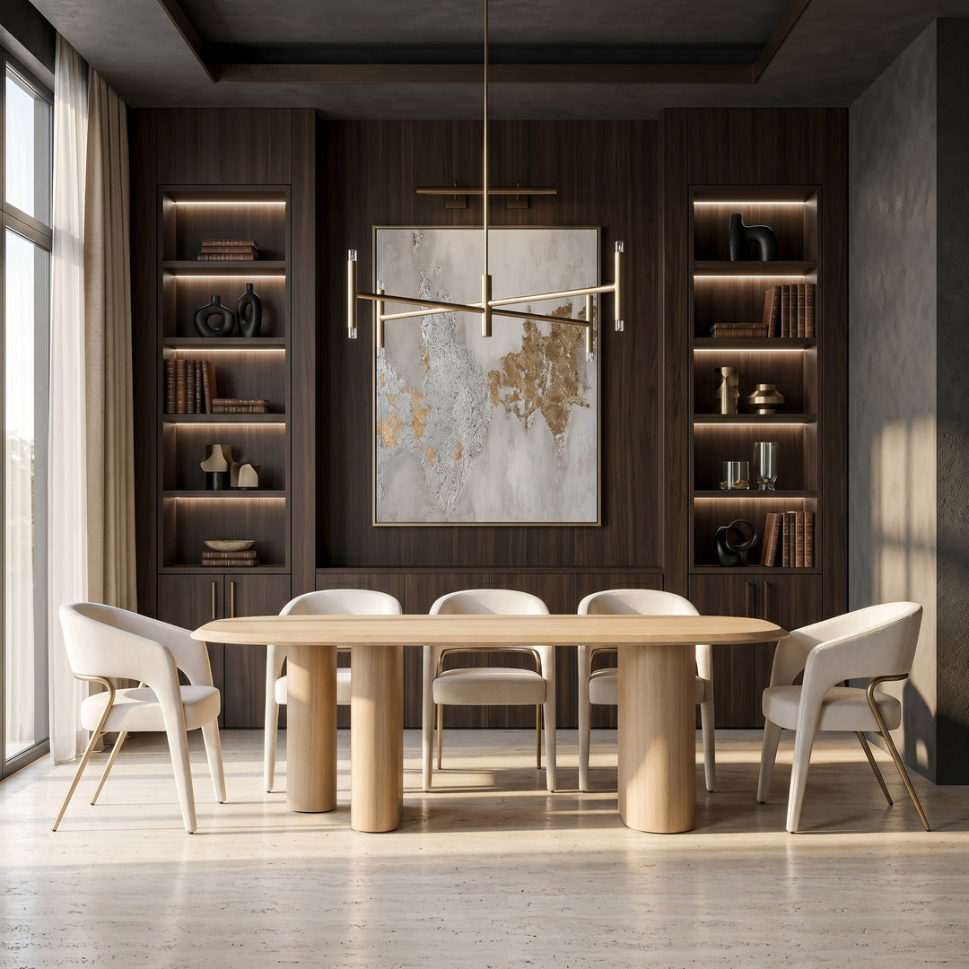 Elson - Modern Off-White Fabric + Antique Brass Dining Chair