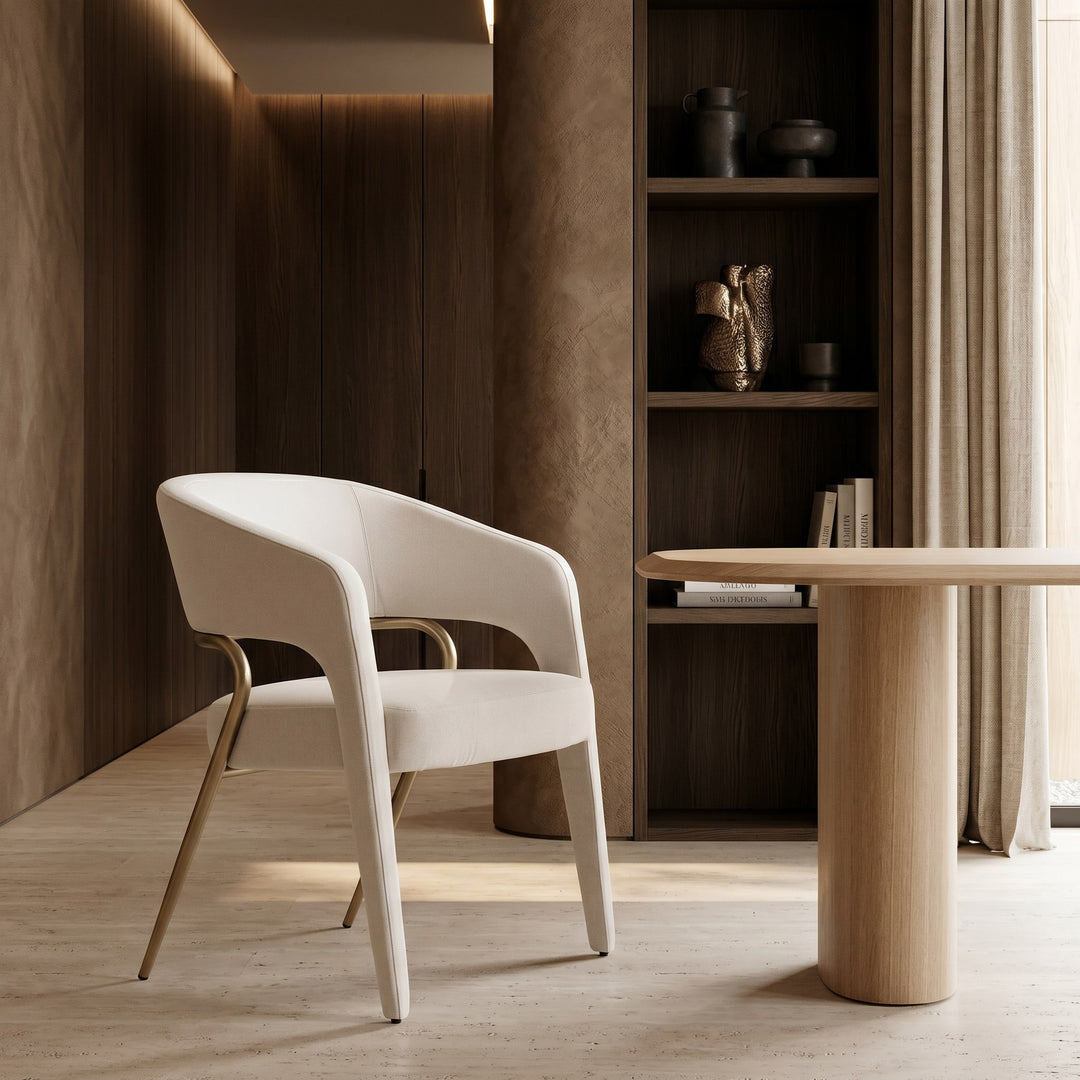 Elson - Modern Off-White Fabric + Antique Brass Dining Chair