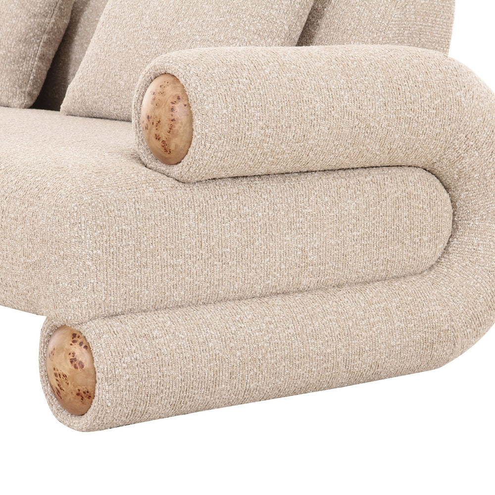 Odette - Modern Beige Fabric + White Burl Sofa - View 3