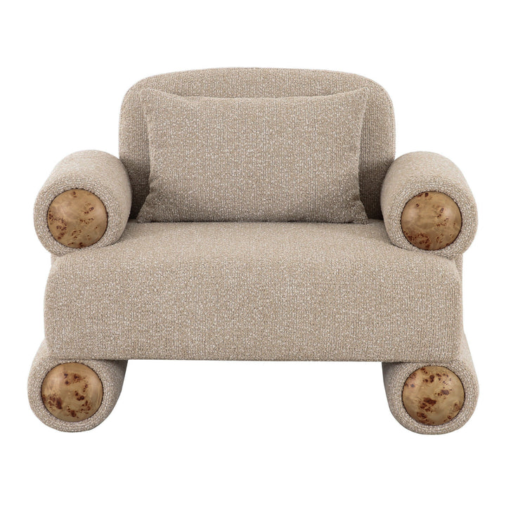 Odette - Modern Beige Fabric + White Burl Accent Chair
