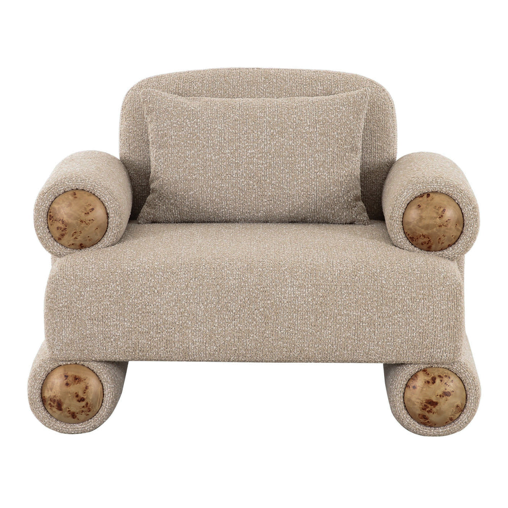 Odette - Modern Beige Fabric + White Burl Accent Chair - View 4