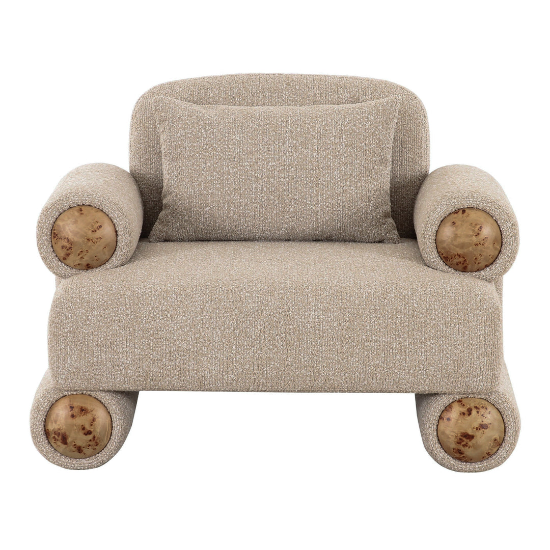 Odette - Modern Beige Fabric + White Burl Accent Chair