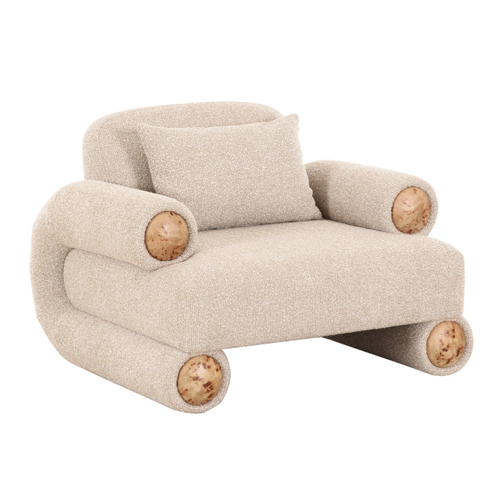 Odette - Modern Beige Fabric + White Burl Accent Chair