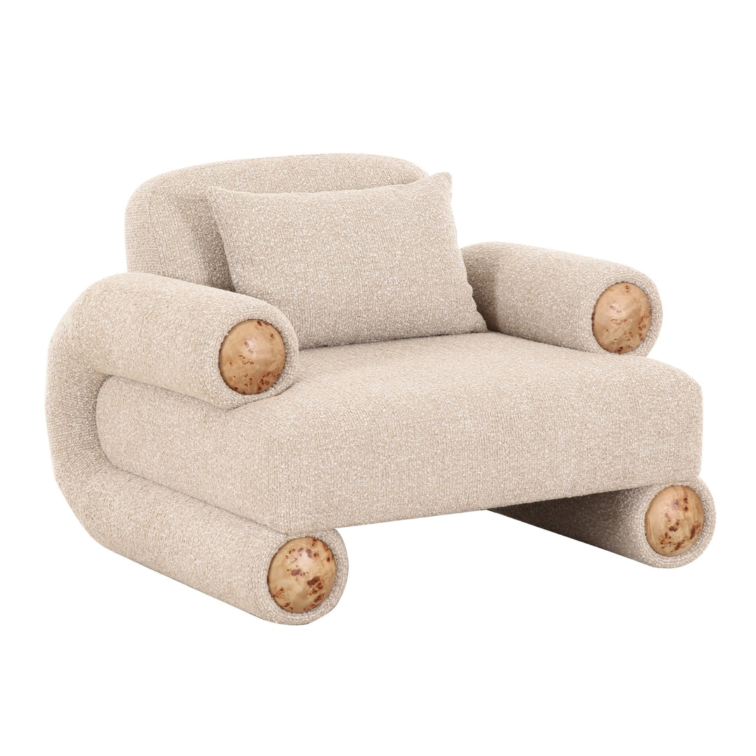 Odette - Modern Beige Fabric + White Burl Accent Chair