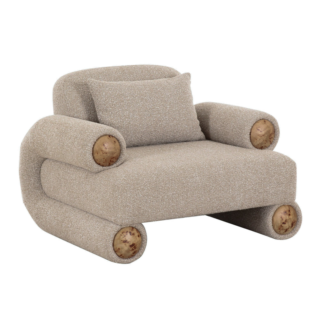 Odette - Modern Beige Fabric + White Burl Accent Chair