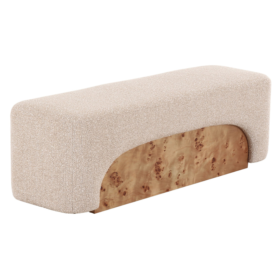 Mayfair - Contemporary Beige Fabric + Burl Bench Ottoman