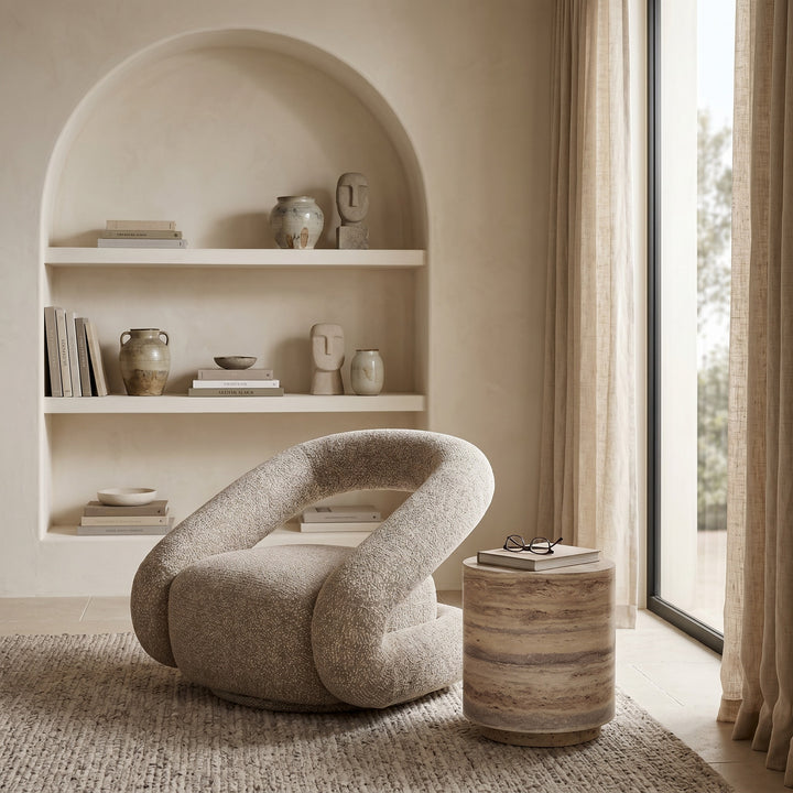 Tony - Modern Beige Fabric Swivel Accent Chair