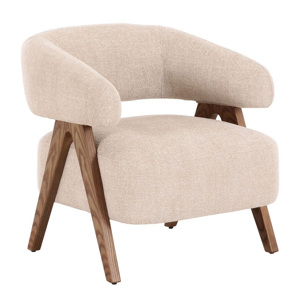 Brock - Mid-Century Modern Beige Fabric + Ash Accent Chair - View 2