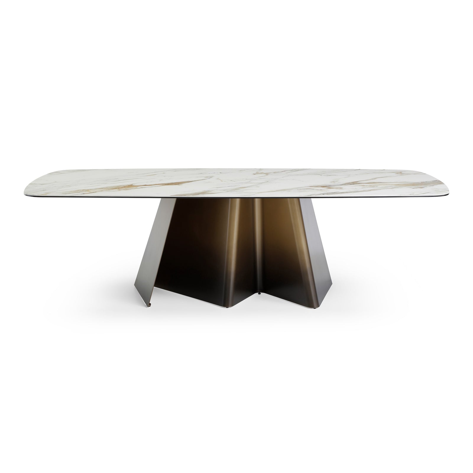 Clifford - Contemporary White Ceramic  Brushed Bronze Dining Table