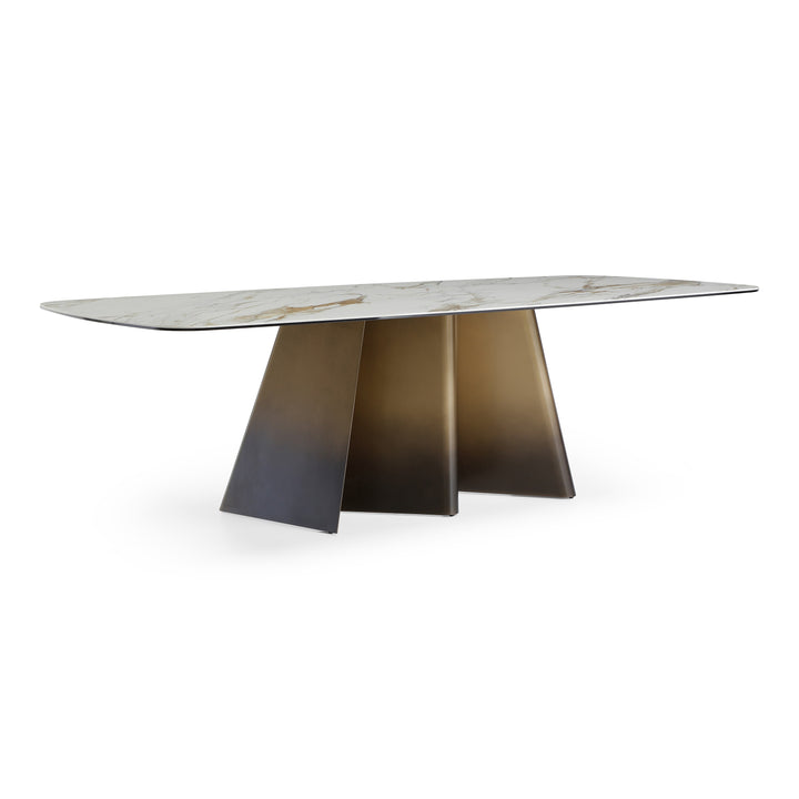 Clifford - Contemporary White Ceramic + Brushed Bronze Dining Table