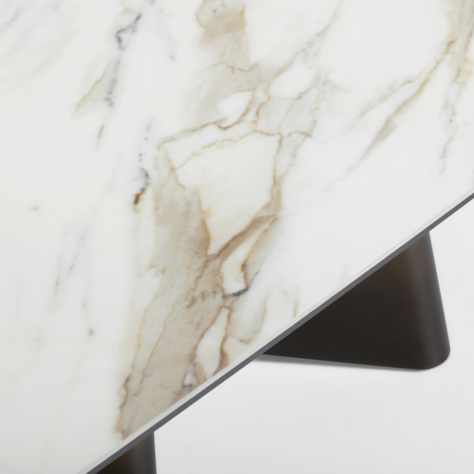 Clifford - Contemporary White Ceramic  Brushed Bronze Dining Table