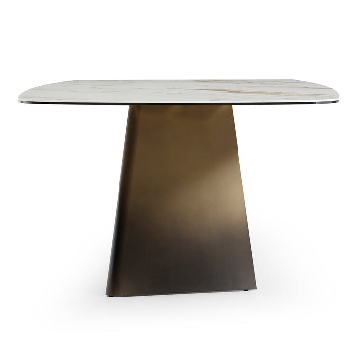 Clifford - Contemporary White Ceramic  Brushed Bronze Dining Table
