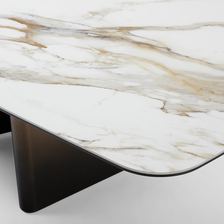 Clifford - Contemporary White Ceramic  Brushed Bronze Dining Table