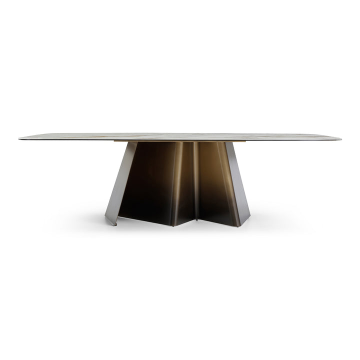 Clifford - Contemporary White Ceramic  Brushed Bronze Dining Table