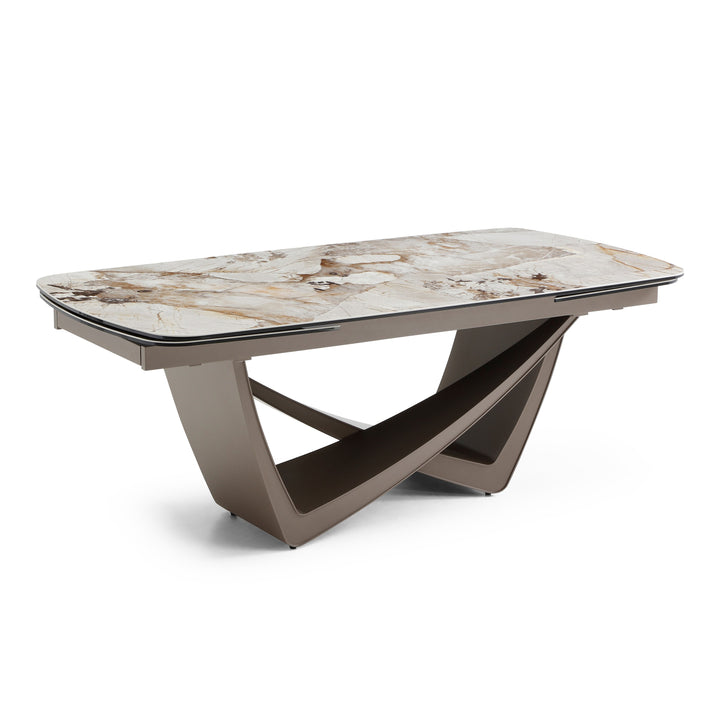 Dunster - Contemporary Beige Ceramic  Metallic Grey Extendable Dining Table